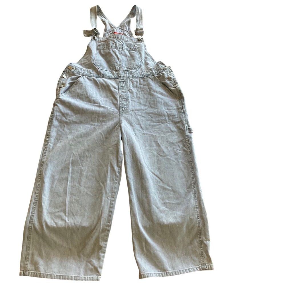 Gloria Vanderbilt Denim Overalls Womens XL Blue 100% Cotton Cropped Wide Leg